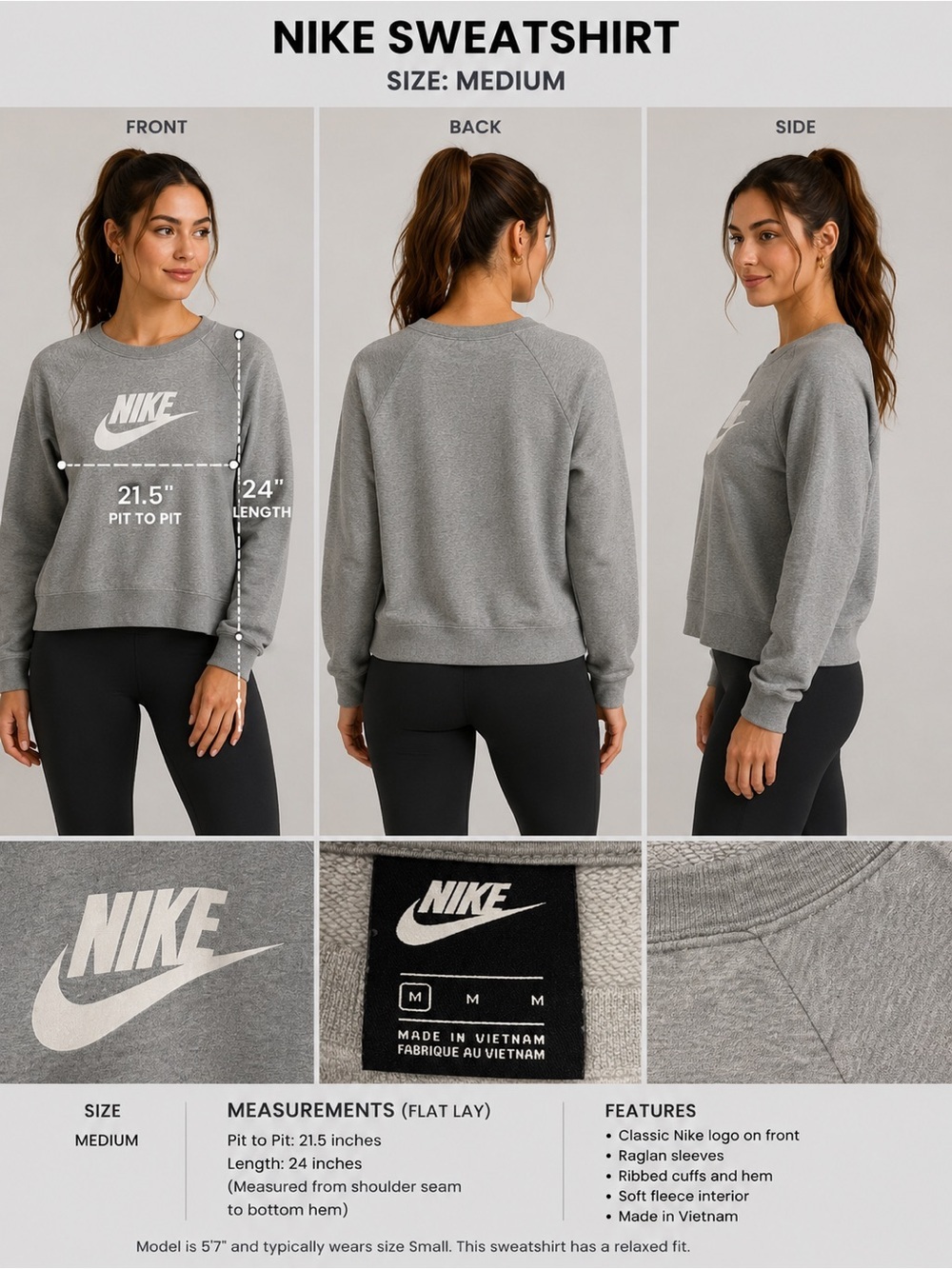 Nike Gray Logo Crew Sweatshirt - Women's